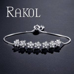 Rakol BP2054สร้อยข้อมือสำหรับผู้หญิงเซอร์โคเนียทรงดอกกุหลาบสีทอง - Product Image 2