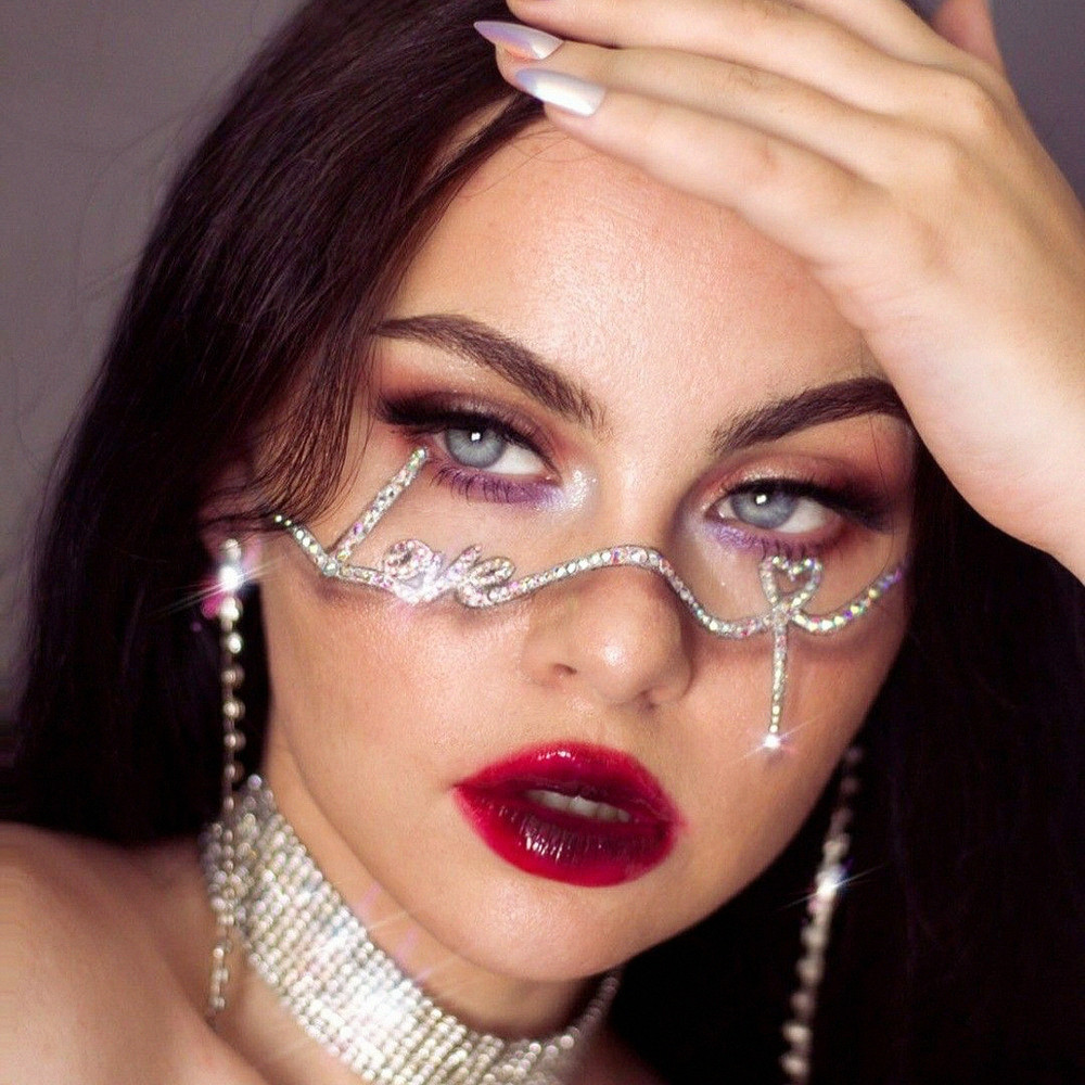 Luxury Punk Diamonds Half Frame Lensless Spectacles Glasses Rhinestone Designer Eyeglasses Frames for Women