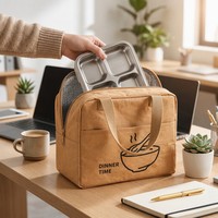 Sac à lunch en papier kraft écologique, isolé, lavable, avec doublure en aluminium, imperméable, anti-graisse, préservant la chaleur, moderne