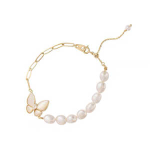 Bracelet en perles d'eau douce baroques naturelles, design élégant à motif papillon, bracelet en perles fait à la main - Product Image 1
