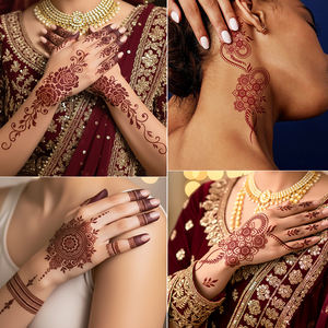 <span class=keywords><strong>Tatouage</strong></span> au henné pour femmes indiennes, autocollant pour le corps et les mains, brun, rouge, marron, transfert d'eau, pâte de henné - Product Image 4