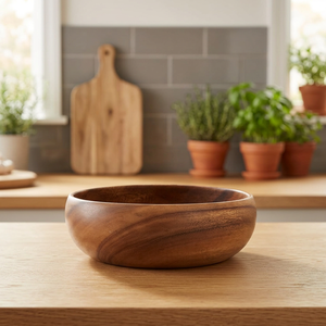 Bol à salade en bois d'acacia naturel, grand, sculpté à la main - Product Image 4