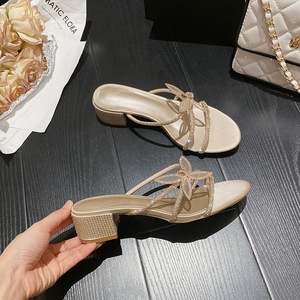 Sandalias de Tacón Alto con Pedrería y Punta Redonda Estilo Hada para Mujer, Novedades de Verano 2026, Sandalias de Tacón de Bloque con Lazo Dulce - Product Image 4