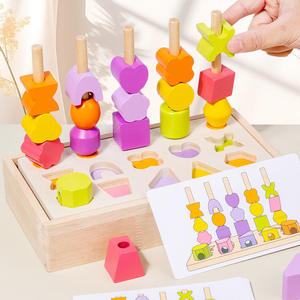 Giocattoli Montessori per l'ordinamento dei colori, impilamento e abbinamento di forme geometriche, gioco <span class=keywords><strong>2</strong></span> <span class=keywords><strong>in</strong></span> 1, set di giocattoli Montessori <span class=keywords><strong>in</strong></span> legno con perline da infilare e sequenziare - Product Image 3