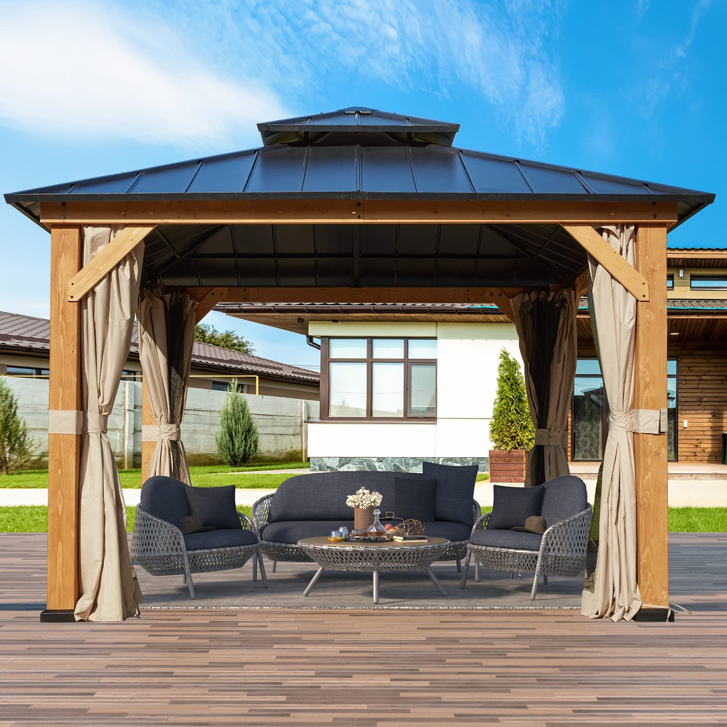 11 'x 11' parke çatı gazebo açık gazebo çatı çift havalandırmalı çatı gazebo