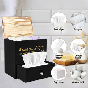 Wooden Flip Top <b>Storage</b> <b>Box</b> With <b>Drawer</b> Double Layer Tissue <b>Box</b> Bathroom Organizer Desktop Wooden <b>Box</b> Rectangle 21.8x22.6x14cm - Product Image 1