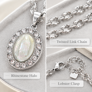 Collier pendentif ovale en acier titane avec chaîne en O et camée en nacre cubique pour femme, style vintage, luxe léger, vente chaude - Product Image 2