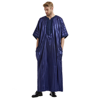 Thobe arabe marocain à manches courtes de haute qualité Caftan musulman pour hommes avec broderie rayée respirant pour Daffah Thobe