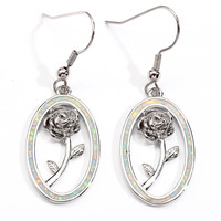 Anting Wanita Desain Mawar Bingkai Bulat Opal Tembaga, Mewah, Elegan, Bergaya Keren, Serbaguna