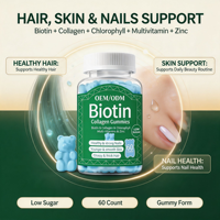 Gummies de biotine et collagène en vrac, 60 unités, faible teneur en sucre, chlorophylle, multivitamines, zinc, pour la beauté des cheveux, de la peau et des ongles, OEM ODM