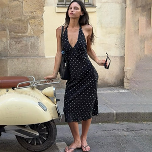 Vestido Largo Elegante Estilo Francés con Cuello en V para Mujer, con Lazos en la Espalda, Ajustado, Transpirable, Informal para Uso Diario - Product Image 3