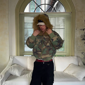 <span class=keywords><strong>Veste</strong></span> bomber réversible en fausse fourrure à fermeture éclair pour <span class=keywords><strong>homme</strong></span>, style vintage lavé, camouflage, streetwear d'<span class=keywords><strong>hiver</strong></span>, OEM, arc-en-ciel - Product Image 4
