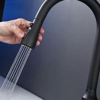 Keran Dapur Modern Matte Black Tarik-Naik dengan Katup Keramik, Pemasangan Satu Lubang, Mixer Air Panas/Dingin, dan Sprayer untuk Dapur