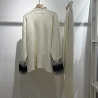 Ensemble pull en tricot à col montant et pantalon large en fourrure de lapin Rex pour femme, ensemble deux pièces pour l'hiver