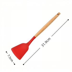 Silicone Spatula with Wooden Handle Heat Resistant Non-Stick Kitchen Cooking Utensil for Stir Frying <b>Hand</b> <b>Wash</b> Only - Product Image 5