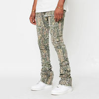 Nouveau High Street Fashion Cargo Denim Pantalon Logo personnalisé Poche Cargo Arbre Imprimer Flare Jeans Hommes Forêt Camouflage Empilé Jeans