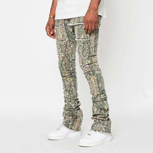New High Street Moda Cargo Denim Calças Logotipo Personalizado Bolso Árvore De Carga Impressão Flare <span class=keywords><strong>Jeans</strong></span> Homens Floresta <span class=keywords><strong>Camo</strong></span> <span class=keywords><strong>Jeans</strong></span> Empilhados - Product Image 3