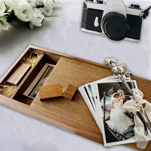 Kotak kayu walnut dengan tutup geser, cocok untuk pasangan hadiah pernikahan, kotak penyimpanan foto/kotak hadiah perhiasan/kotak dekorasi kayu