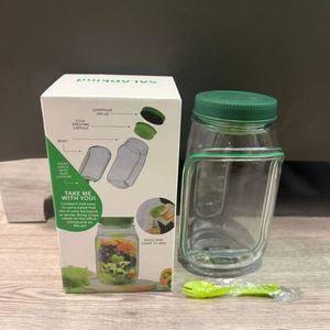 Custom Logo Salad Pod Vertical Layering Salad PodBuilt Detachable Design <b>Clear</b> Food Storage <b>Container</b> with Green Screw on Lid - Product Image 2