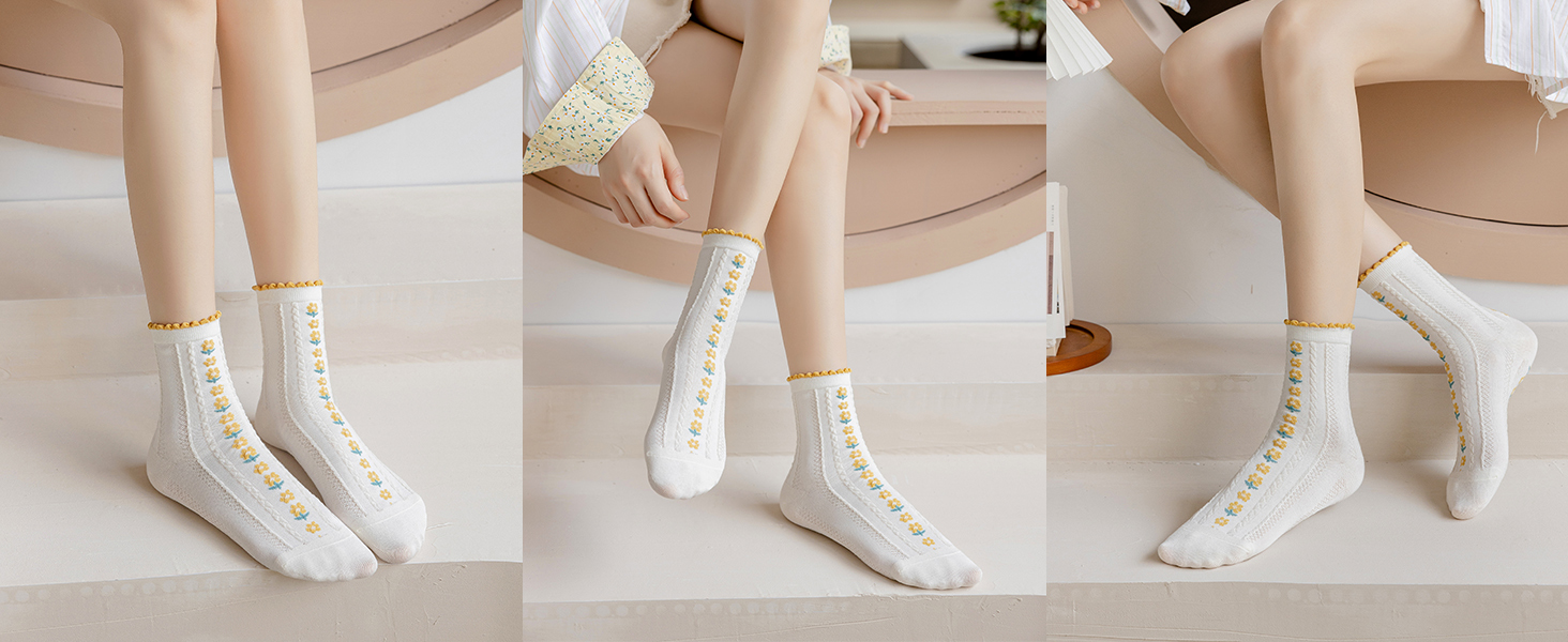 Lot De 2 Paires De Chaussettes à Volants En Dentelle Pour Femme - Nylon Doux, Taille Unique (US 5-11), Longueur ~28 Cm - 8