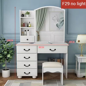 โต๊ะเครื่องแป้งสไตล์ยุโรปแบบมินิมอลพร้อมกระจก  วัสดุเคลือบลามิเนต  พร้อมที่เก็บของในตัว  ขนาด 90 ซม.  ไฟ LED  ทนทาน  ชุดโต๊ะเครื่องแป้ง - Product Image 6