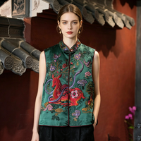 Gilet original pour femme, finement conçu, avec broderie de cerf en neuf couleurs, col montant, en fil de soie Xiangyun vert 5914