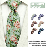 Corbata de Algodón con Estampado de Rosas Verde Salvia Pálido, Corbata Personalizada con Logotipo, Regalo para Hombre, Corbatas Hechas a Medida