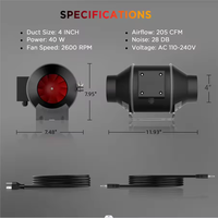 Kipas Saluran In-line Motor EC 4 Inci Smart Garden, Kontrol Kelembapan dan Suhu, Filter Karbon Udara, Saluran Udara Plastik PVC, Hidro
