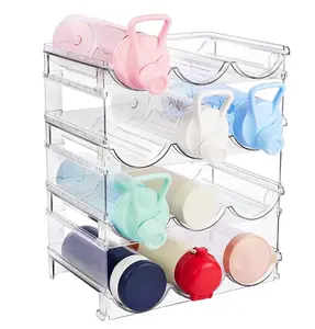 Premium 4 Pack Stackable Water Bottle Organizer Clear Plastic Cup Storage Rack Holder for Cup Travel Mug Wine Rack Display