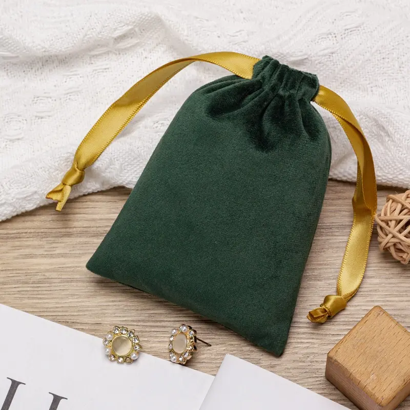 Drawstring Sack Jewlery Bags Colorful Velvet Perfume Bottle Pouch Logo Luxury Velvet Pouch With Logo with Satin Ribbon