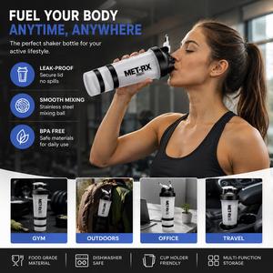 Bouteille de shaker de protéines portable à 3 compartiments avec logo personnalisé, pour la salle de sport, les voyages et le sport, sans BPA, gobelet de mélange pour la remise en forme - Product Image 2