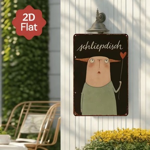 Letrero metálico con cita alemana de Schliepdisch, placa de hojalata con diseño de monstruo adorable, decoración de pared vintage de dibujos animados para el hogar - Product Image 6