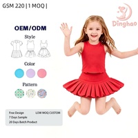 Ensemble de yoga pour filles DH ODM Crimson Glow : débardeur festonné et short croisé au dos, tenue de sport deux pièces pour enfants
