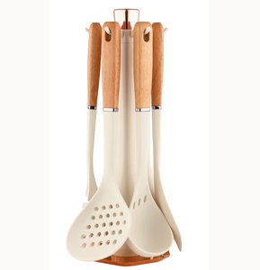Wholesale Food Grade High Heat Resistant Cooking Utensils Gadget Set <b>Silicone</b> Kitchen Utensils with Rotating Stand - Product Image 6