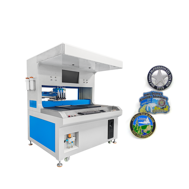 Automatic 4 Colors Dual Station Visual Enamel Dispensing Coloring Machine for Making Hardware Ornament Lapel Pins Badge