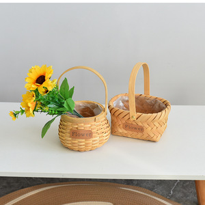 Hand-woven <b>flower</b> basket, straw <b>flower</b> basket, wooden chip hand-woven <b>flower</b> basket, rattan hand-woven <b>flower</b> basket, pastoral - Product Image 5
