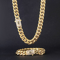 6mm-18mm Largeur Vente En Gros Collier En Or Bijoux En Acier Inoxydable Diamant Fermoir Cubain Lien Chaîne En Or 18k pour Hommes