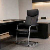 Chaise de bureau cantilever robuste en chrome, en cuir PU, dossier haut, chaise de direction avec accoudoirs rembourrés pour la réception