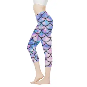 ยอดนิยมสีม่วงสีฟ้าMermaid Scalesพิมพ์ฟิตเนสสวมใส่กางเกงโยคะLeggings Drop Shipping Capriกางเกงขายาวกีฬาออกกําลังกายผู้หญิง