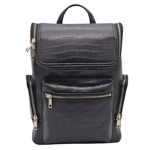 Designers Custom Luxury Big Capacity Black Double Shoulder Back Packs Waterproof Crocodile Pu Vegan Leather Backpacks For Men