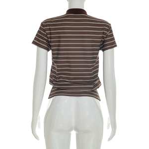 Viviblook C26TP094 T-shirt décontracté à rayures pour femme, col polo, nouvelle collection printemps-été - Product Image 3