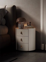 Table de chevet intelligente multifonctionnelle en cuir Chargement sans fil Chambre à coucher Armoire de chevet circulaire