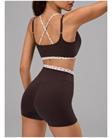 Ensemble 4 pièces pour femme : Soutien-gorge de sport à bretelles réglables, pantalon large, vêtements de yoga et de fitness color block