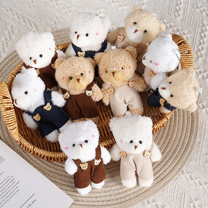 Peluche Couple Valentine Teddy Bear Bunny Keychain Plushie Plush Powder Blusher Jumpsuits Overalls Teddy Bears Rabbit Keychain