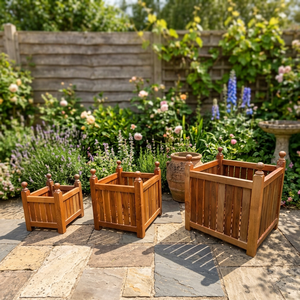 Ensemble de boîtes de rangement de forme carrée en bois de teck antique composé de 3 boîtes fabriquées à la main en indonésie - Product Image 3