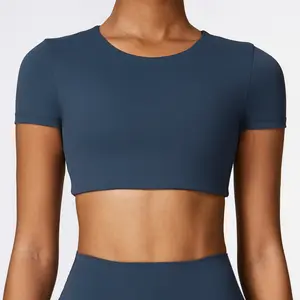 LF New Women Sports Clothes Sexy Crop Tops Tshirts Womens Top With Padding Short SleeveT- Shirts