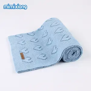 Mimixiong OEKO-TEX sıcak satış bebek alma kapak battaniye örgü yumuşak saf pamuk kalp kundak battaniye arabası kapak oymak
