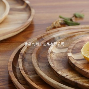Acacia Wood Round <b>Trays</b> Solid Wood <b>Tea</b> Serving Plates For Home Coffee <b>Tea</b> Use - Product Image 4