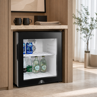 Mini-réfrigérateur portable électrique 30L à faible bruit, économe en énergie, à dégivrage automatique, avec porte en plastique, idéal pour les suites de luxe d'hôtel et les espaces de séjour.