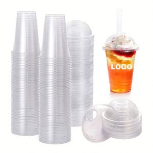 Gobelets en plastique transparents pour café, bière, jus et smoothies, avec couvercles, personnalisables avec logo, jetables - Product Image 1